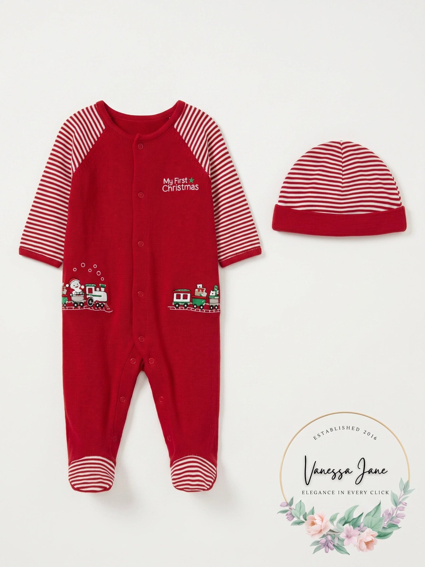 Little Me Baby Boys Red Christmas Train Footies and Hat Set Infant, 3 months