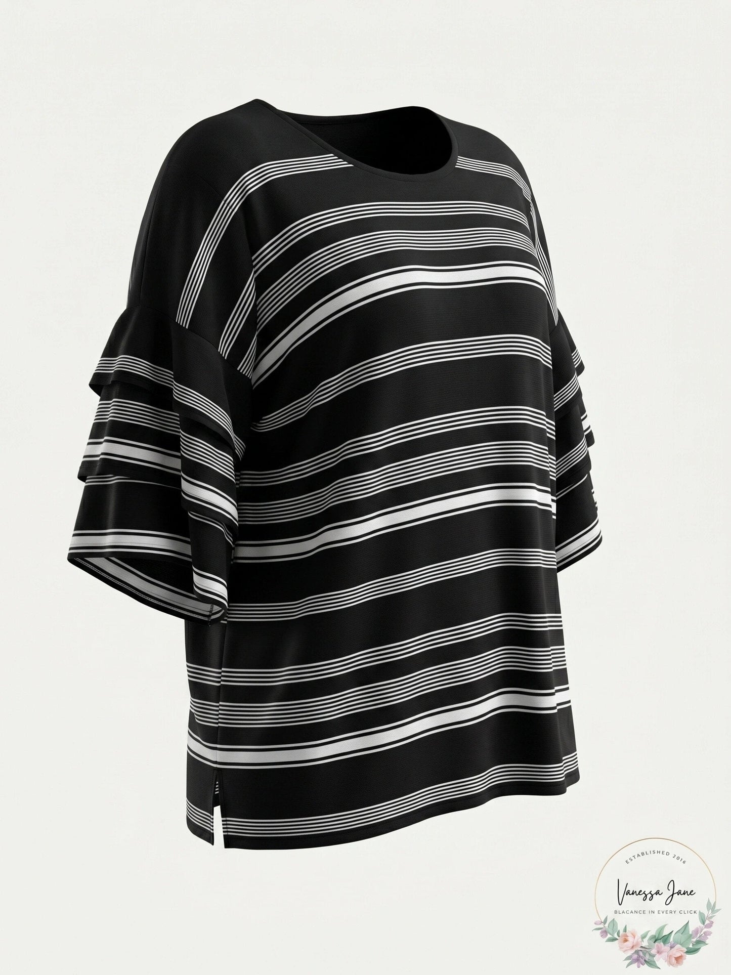 Calvin Klein Women's  Ruffle-Sleeve Striped Sweater, Medium