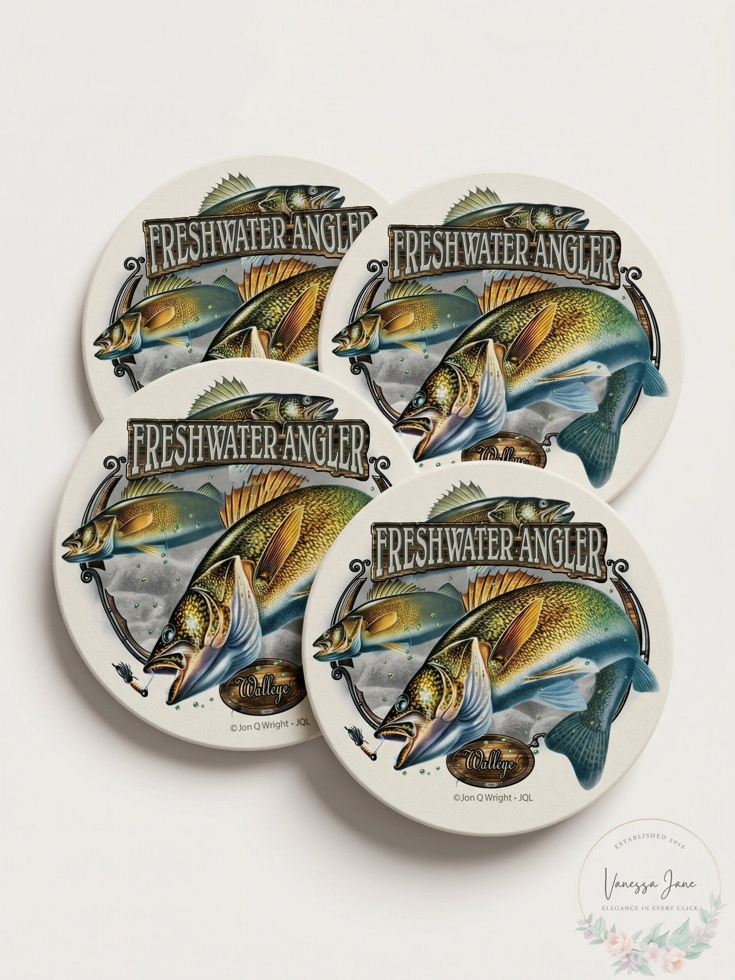 CounterArt Freshwater Angler Absorbent Coasters, Set of 4
