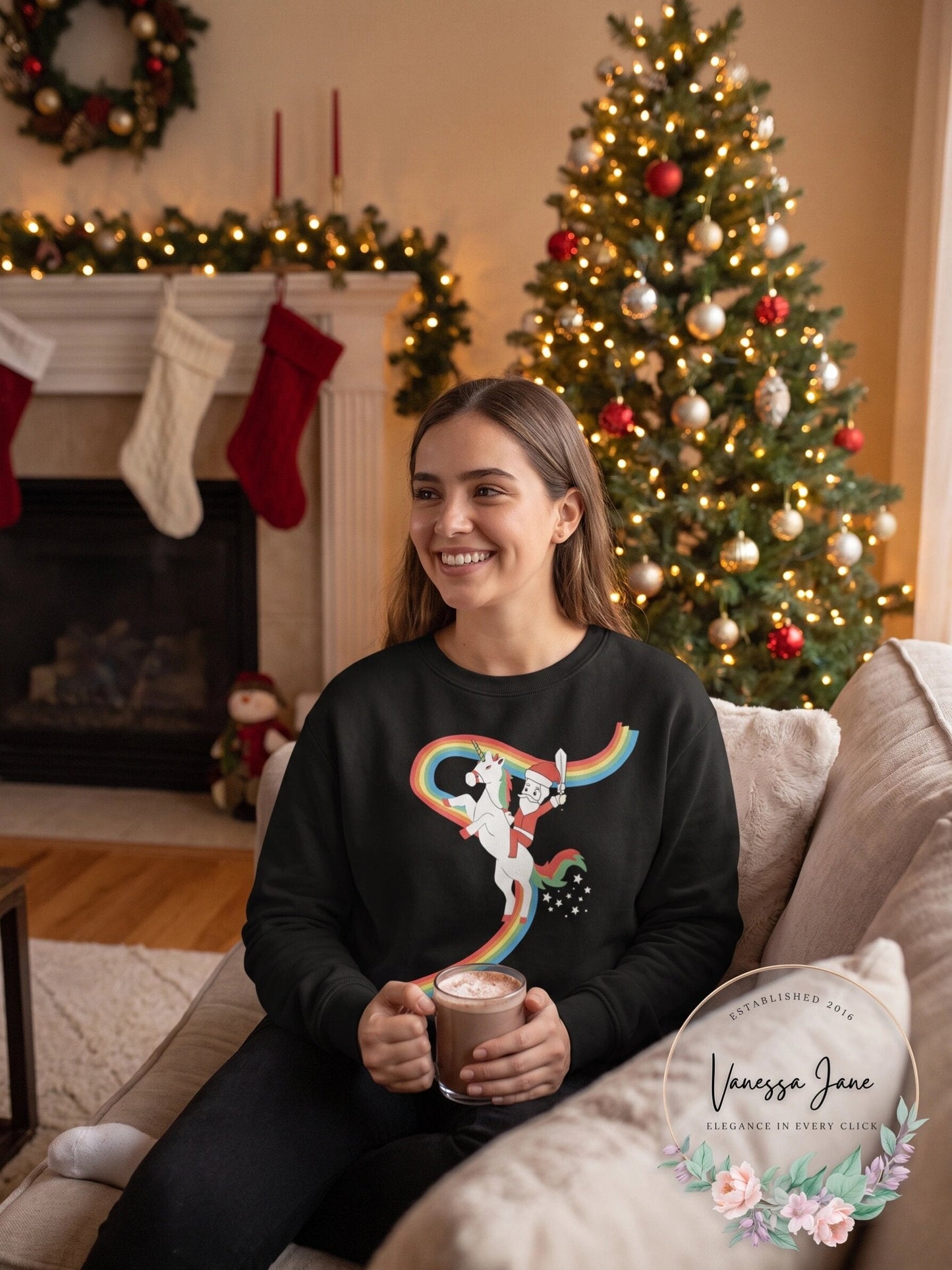 Alex Stevens Unisex Unicorn Rainbow Santa Ugly Christmas Sweater
