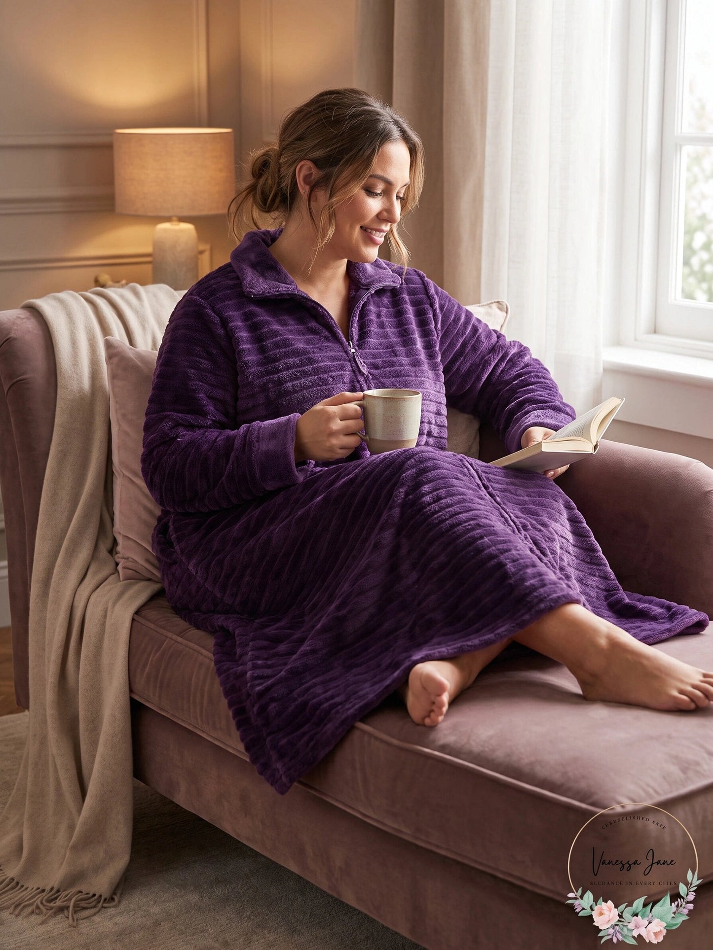 Miss Elaine Textured Fleece Long Zip Robe