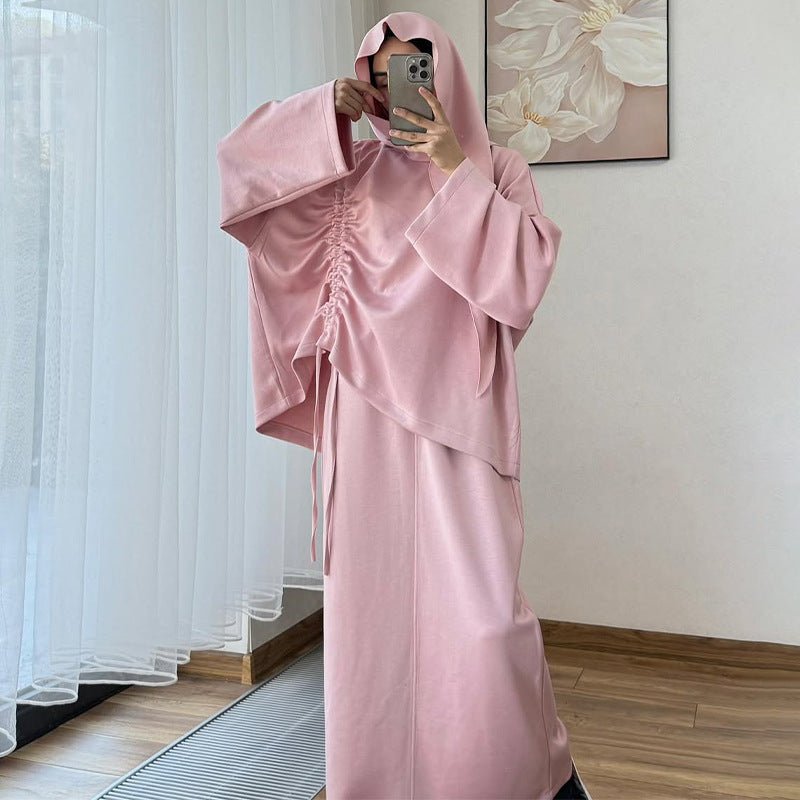 Integrated Hijab Hoodie & Maxi Skirt Set(MS194)