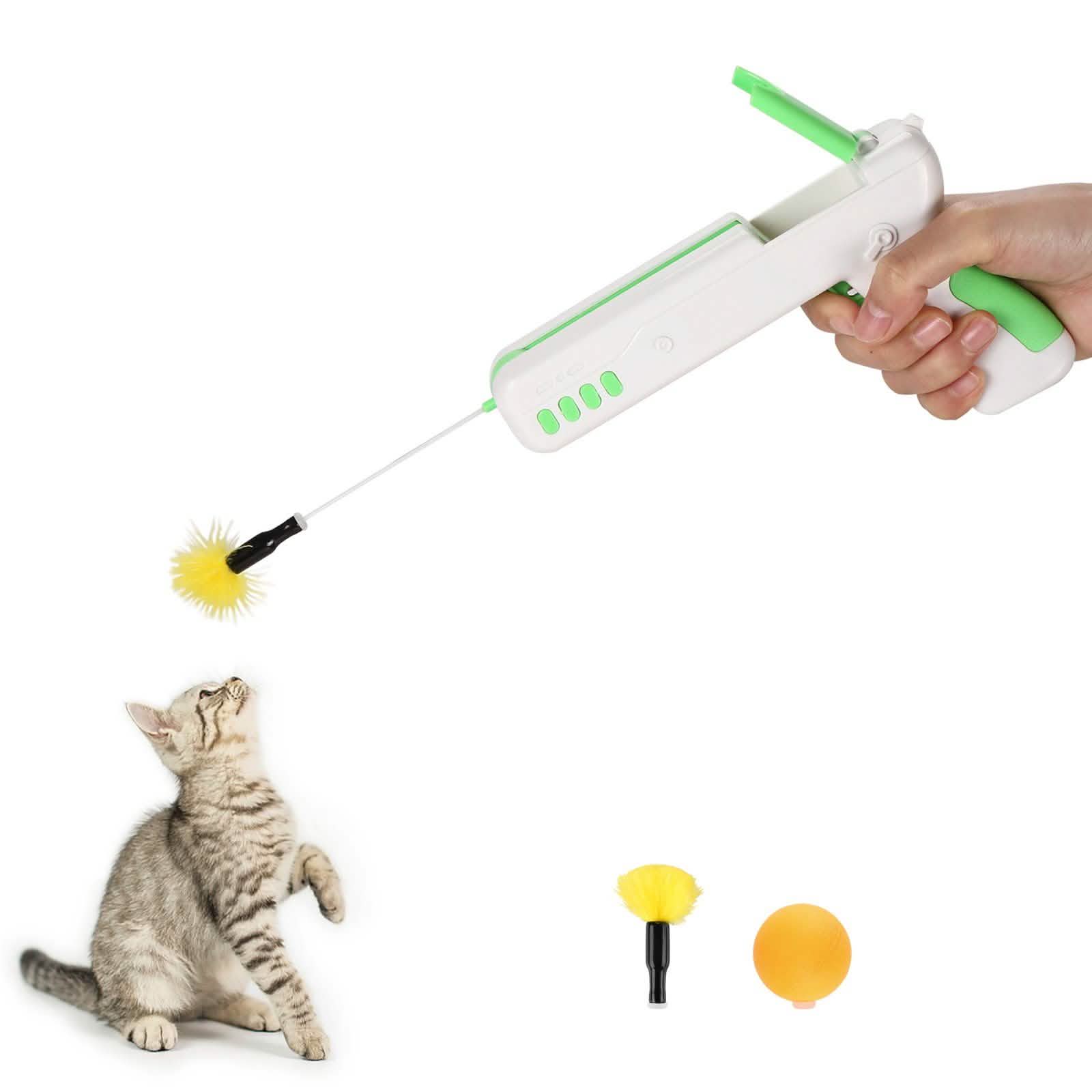 Pistolet-jouet interactif pour chat avec balle et plumes