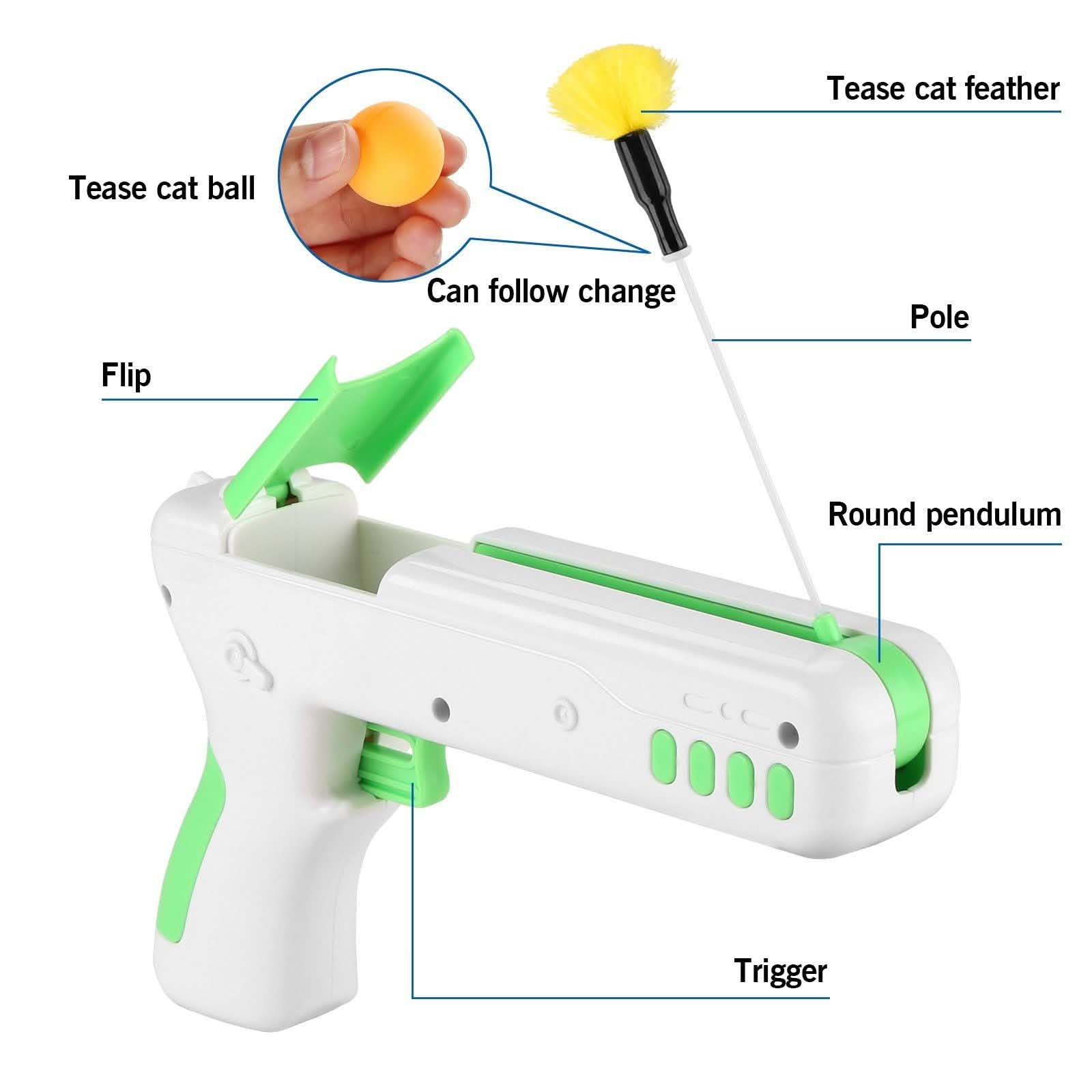 Pistolet-jouet interactif pour chat avec balle et plumes