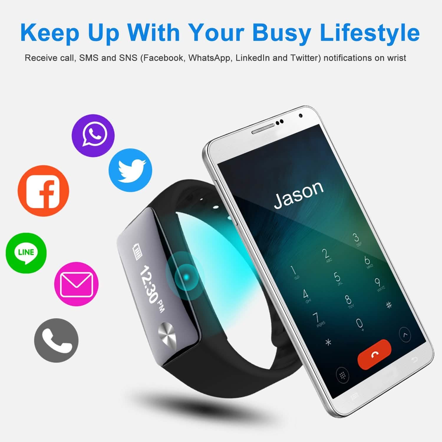 Montre connectée de sport IP67 avec cardiofréquencemètre et podomètre
