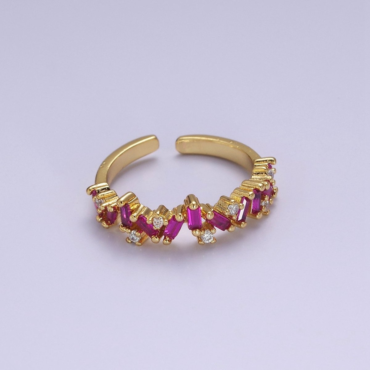 Irregular Baguette Color Stone Half Eternity Stackable Ring Stacking Gold Filled Bands Open Adjustable Ring O-2095 ~ O-2100