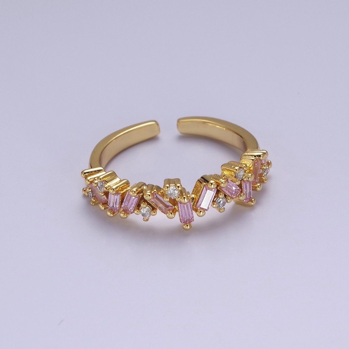 Irregular Baguette Color Stone Half Eternity Stackable Ring Stacking Gold Filled Bands Open Adjustable Ring O-2095 ~ O-2100