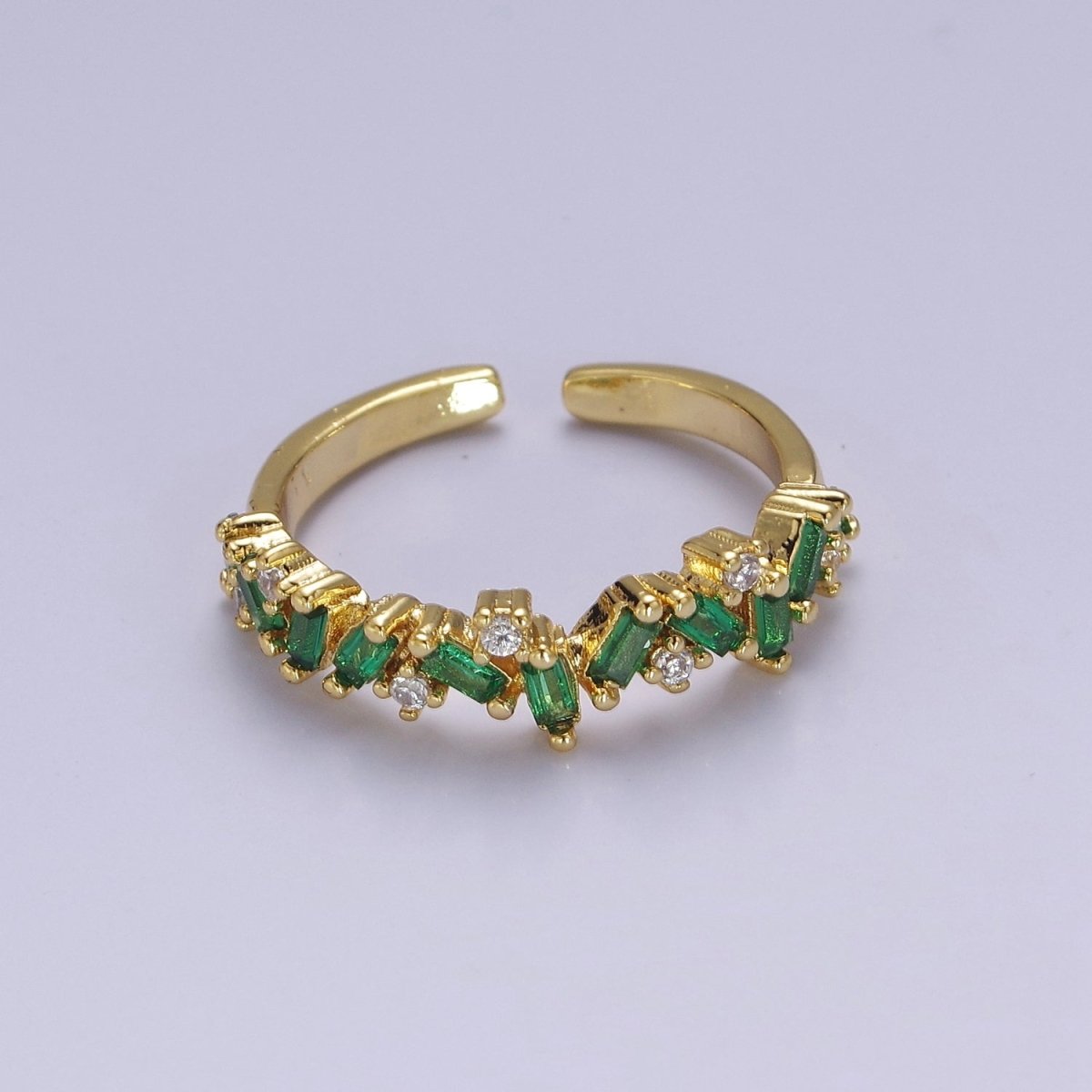 Irregular Baguette Color Stone Half Eternity Stackable Ring Stacking Gold Filled Bands Open Adjustable Ring O-2095 ~ O-2100