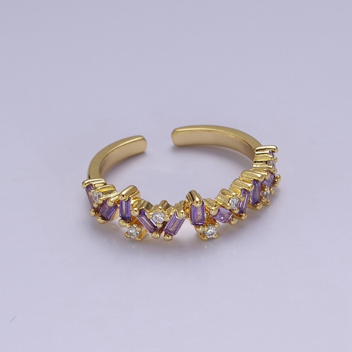 Irregular Baguette Color Stone Half Eternity Stackable Ring Stacking Gold Filled Bands Open Adjustable Ring O-2095 ~ O-2100