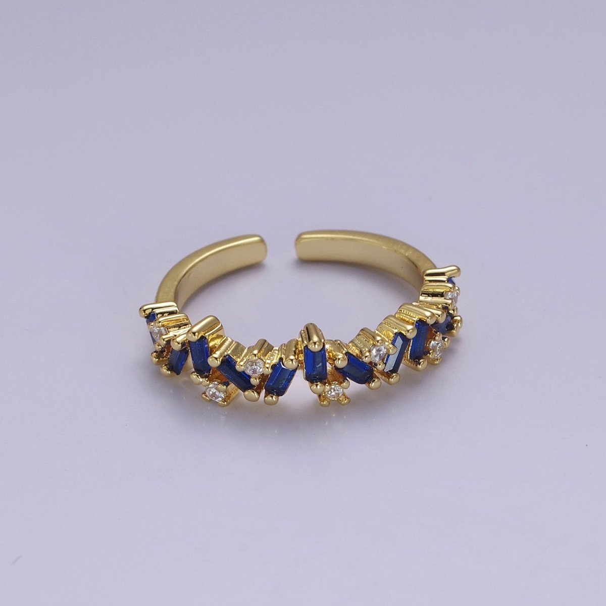 Irregular Baguette Color Stone Half Eternity Stackable Ring Stacking Gold Filled Bands Open Adjustable Ring O-2095 ~ O-2100