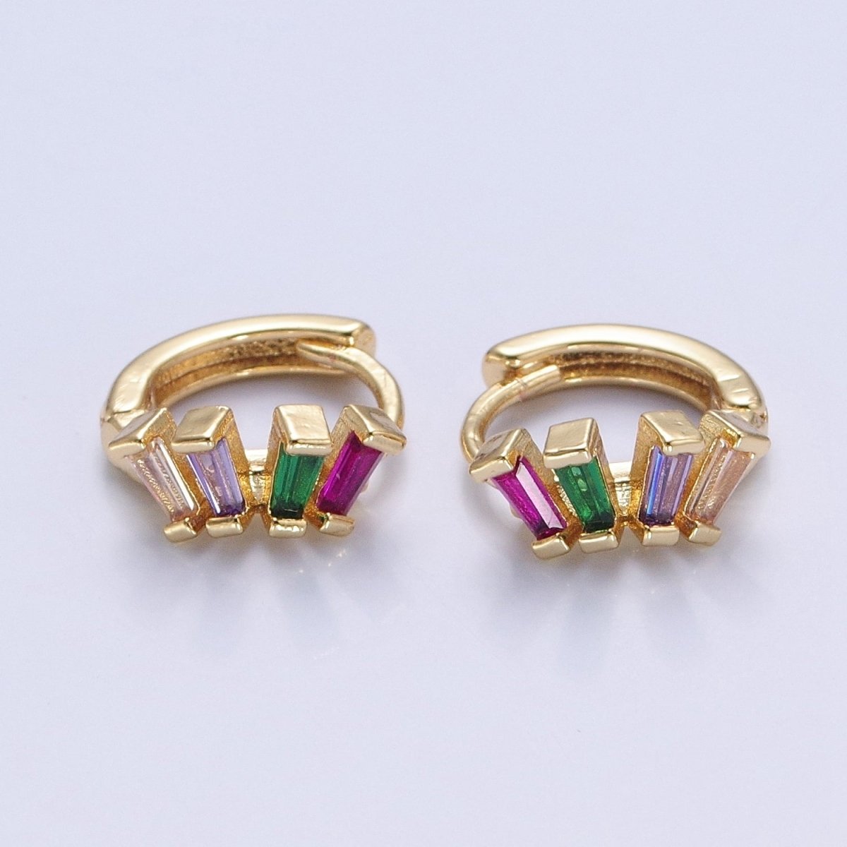 Irregular Baguette Purple Green Pink Cz Stone Huggie Earring T-523