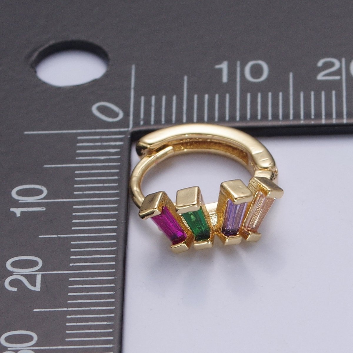Irregular Baguette Purple Green Pink Cz Stone Huggie Earring T-523