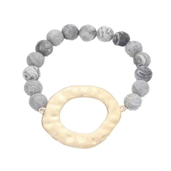 Irregular Charm Semi Precious Stone Beaded Stretch Bracelet