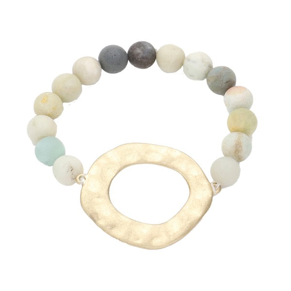 Irregular Charm Semi Precious Stone Beaded Stretch Bracelet