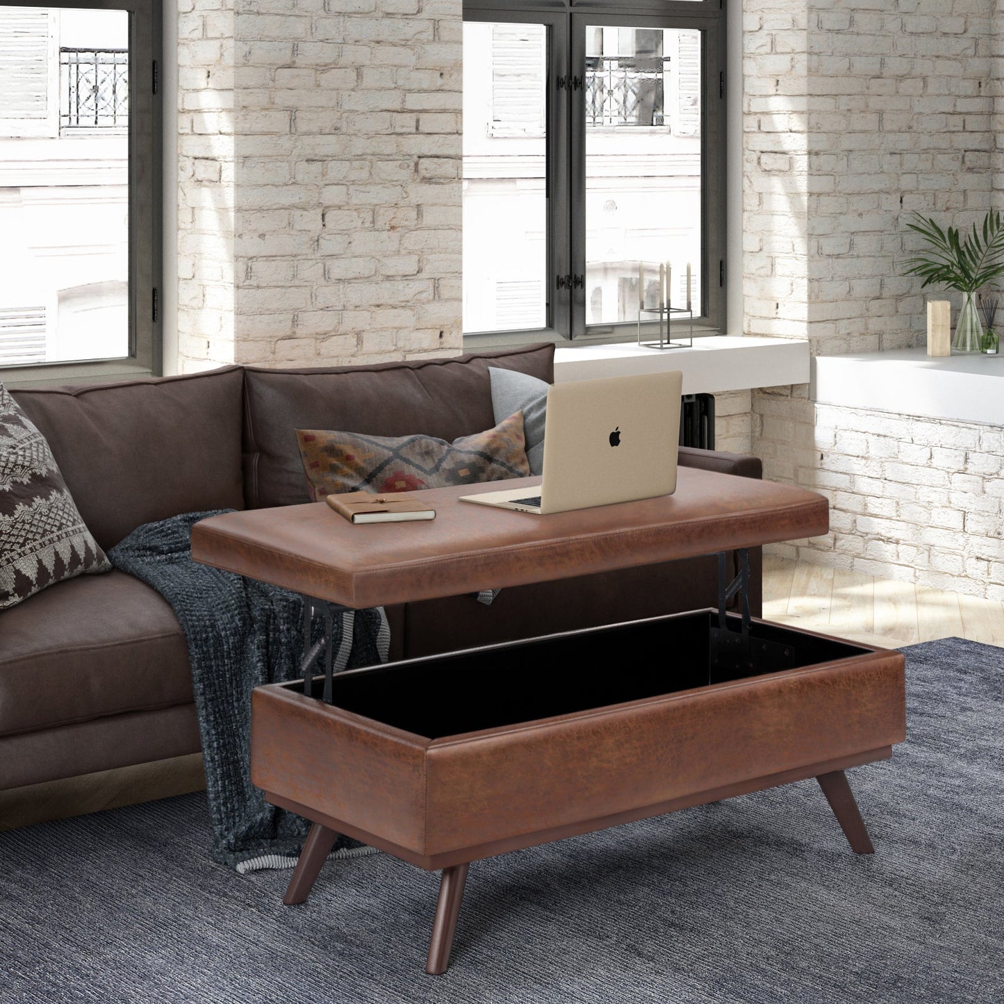 Owen 42 Inch Wide Lift Top Large Coffee Table Storage Ottoman