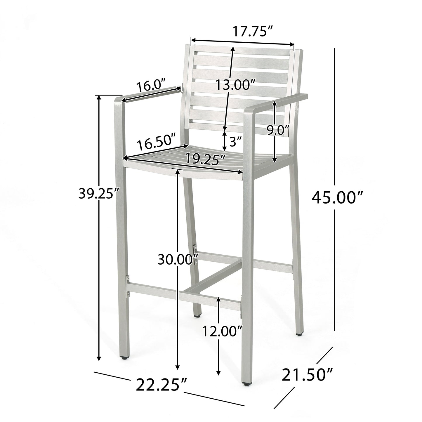 Outdoor 29.50" Barstools with Rust-Proof Aluminum Frame, Set of 2
