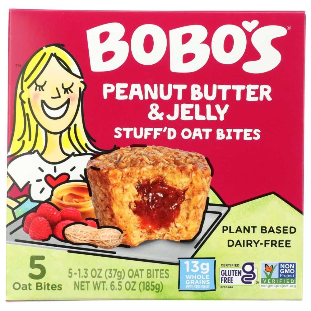 BOBO'S OAT BARS: Peanut Butter and Jelly StuffD Oat Bites 5Ct, 6.5 oz