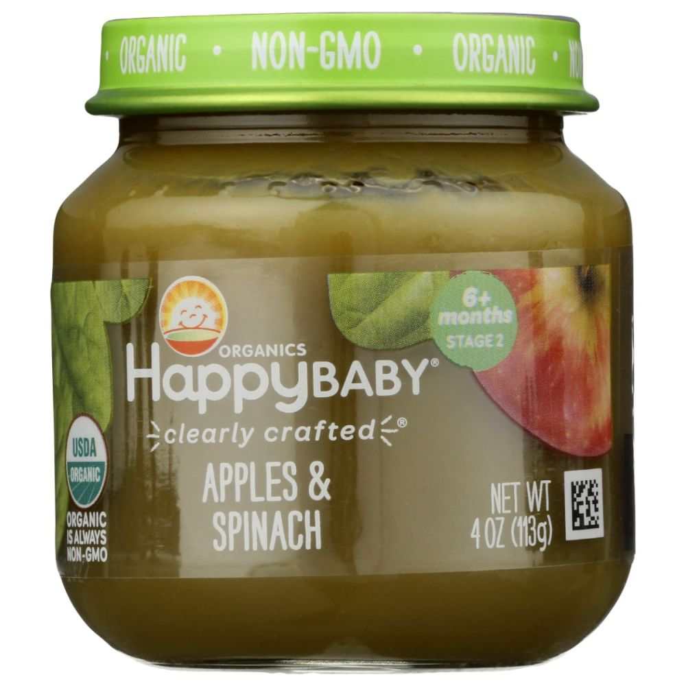 HAPPY BABY Apples and Spinach Jar Baby Food - 4 oz | Organic & Healthy