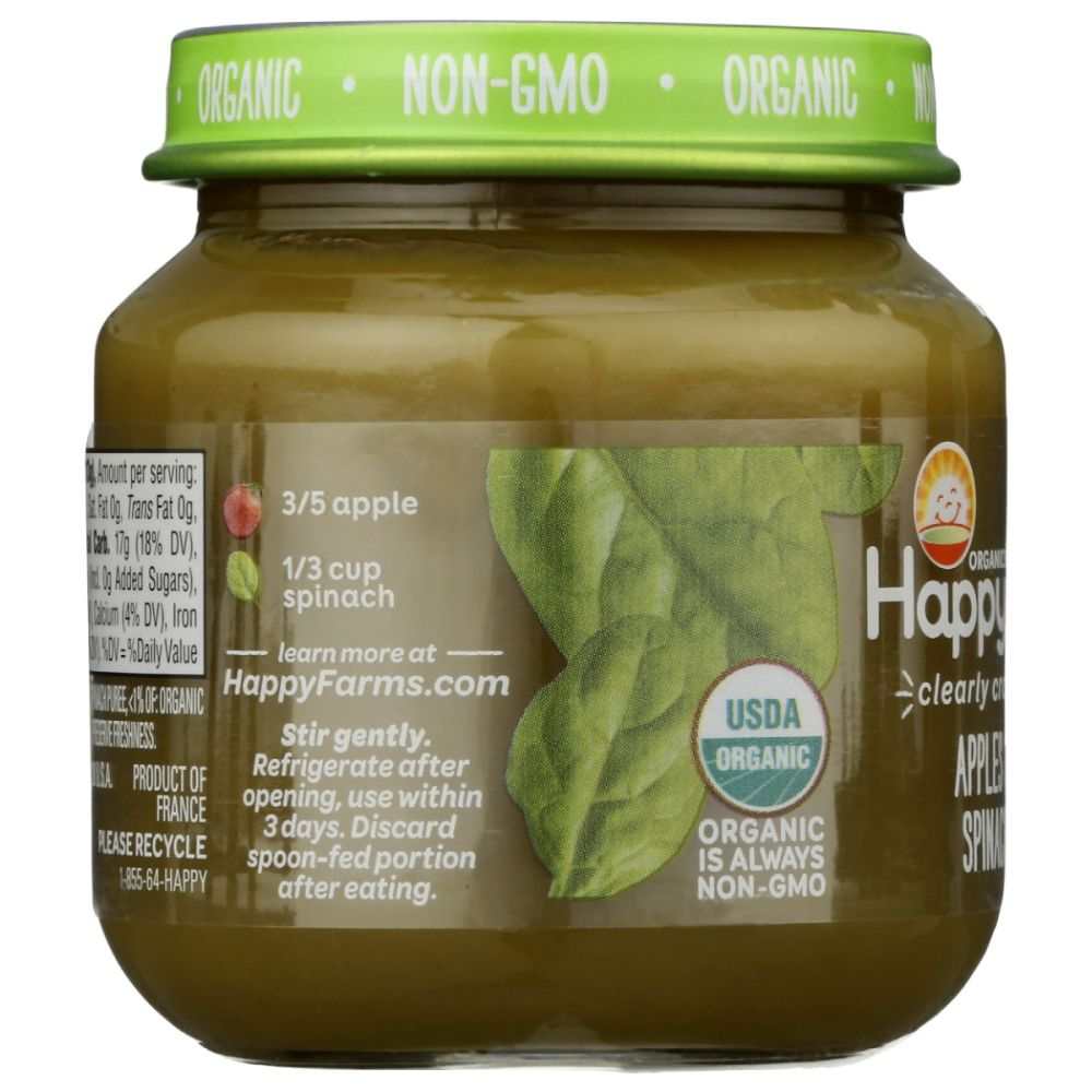 HAPPY BABY Apples and Spinach Jar Baby Food - 4 oz | Organic & Healthy