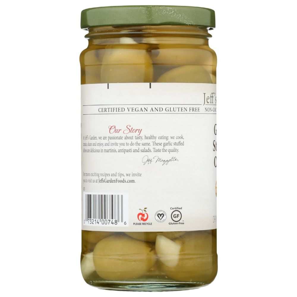 JEFFS GARDEN Garlic Stuffed Olives - 7.5 oz | Gourmet Garnish Snack
