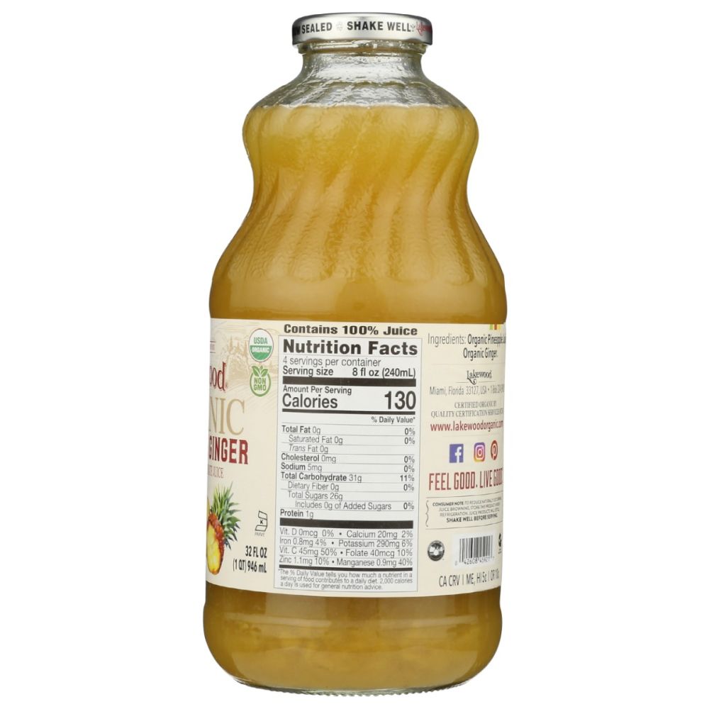 LAKEWOOD: Organic Pineapple Ginger Juice, 32 fo