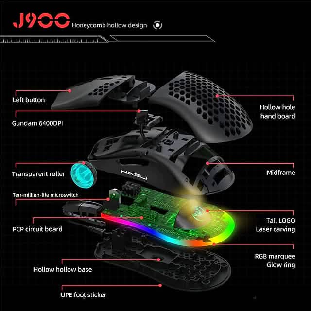 Souris de jeu filaire J900 Honeycomb Hollow