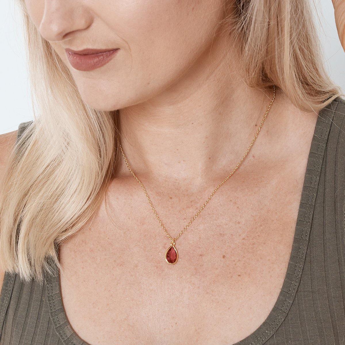 January Birthstone / Garnet Crystal Charm Necklace