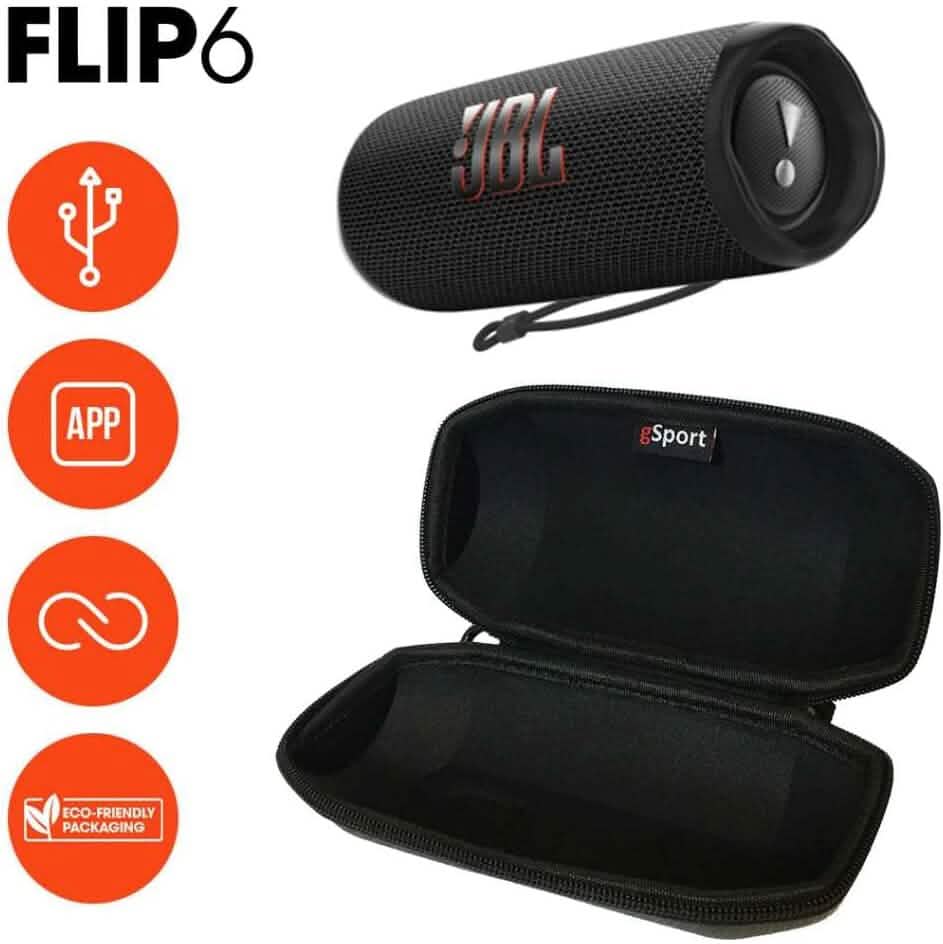 JBL FLIP 6 Waterproof Portable Speaker Bundle with gSport Carbon Fiber Case (Black)  (Refurbished)