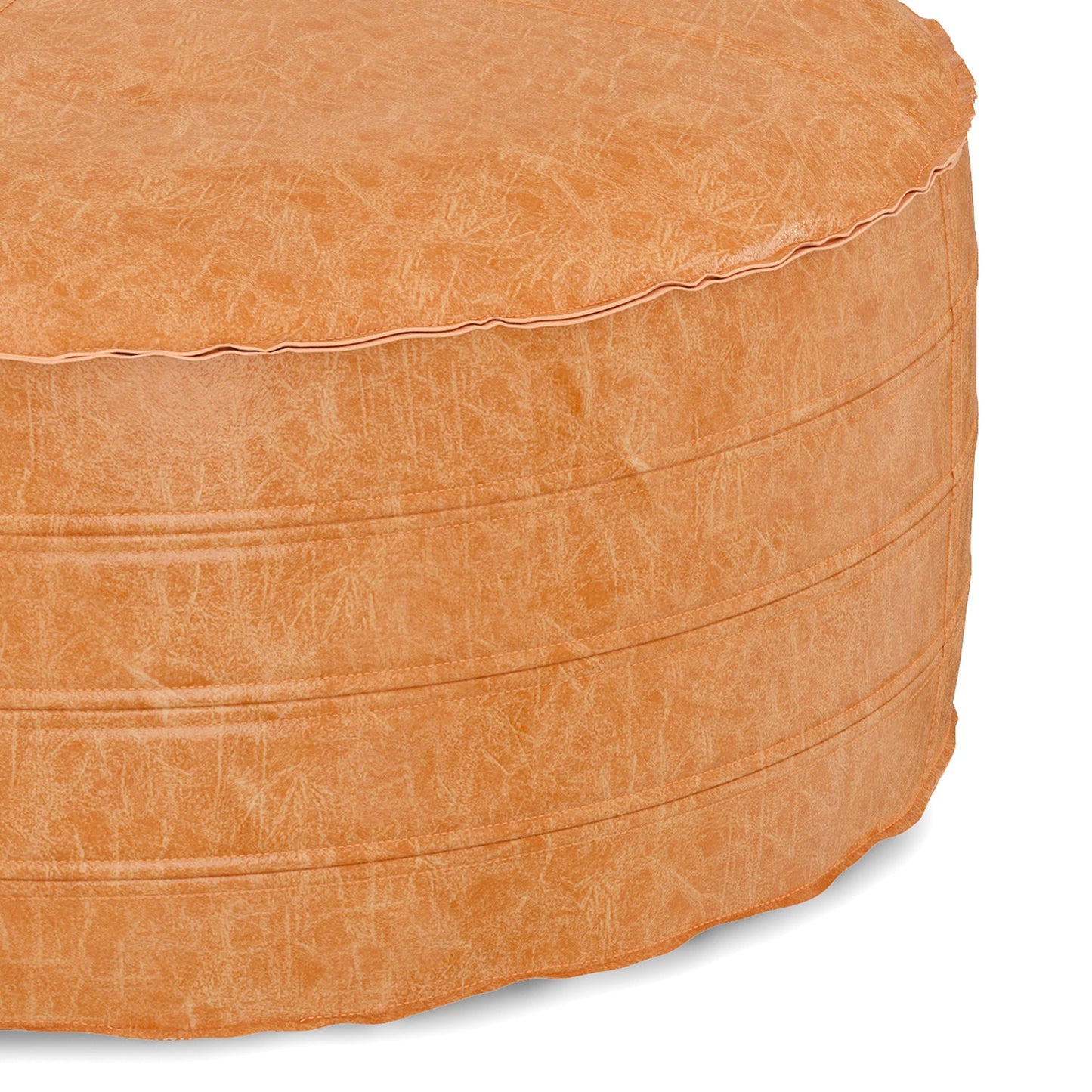 Brody 32 Inch Wide Round Coffee Table Pouf in Distressed