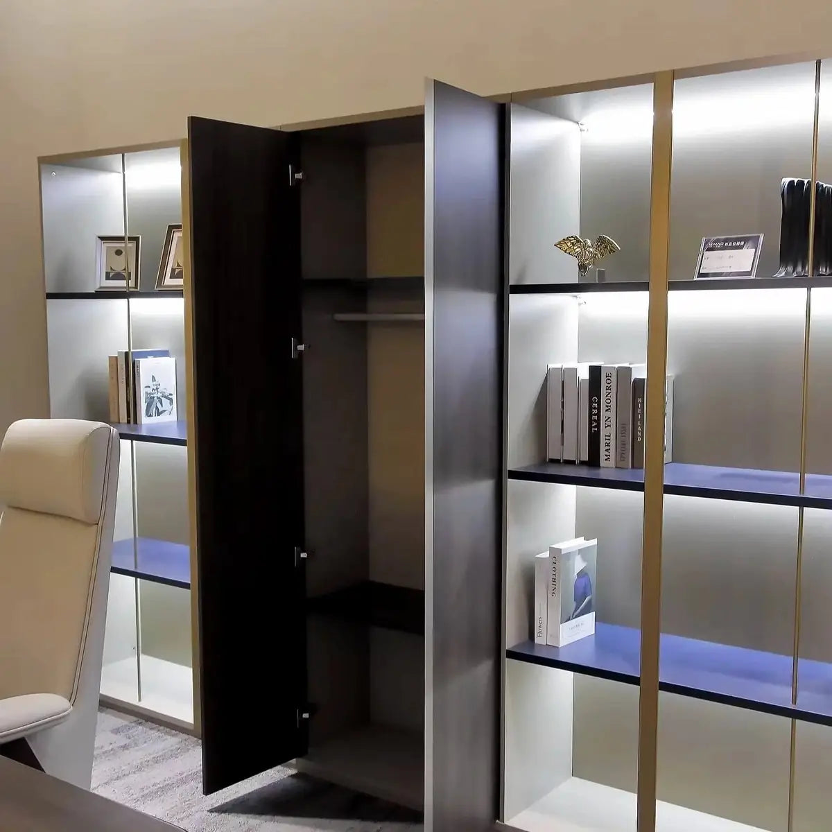 Norwyn · Office Shelves w/ Lighting & Closet