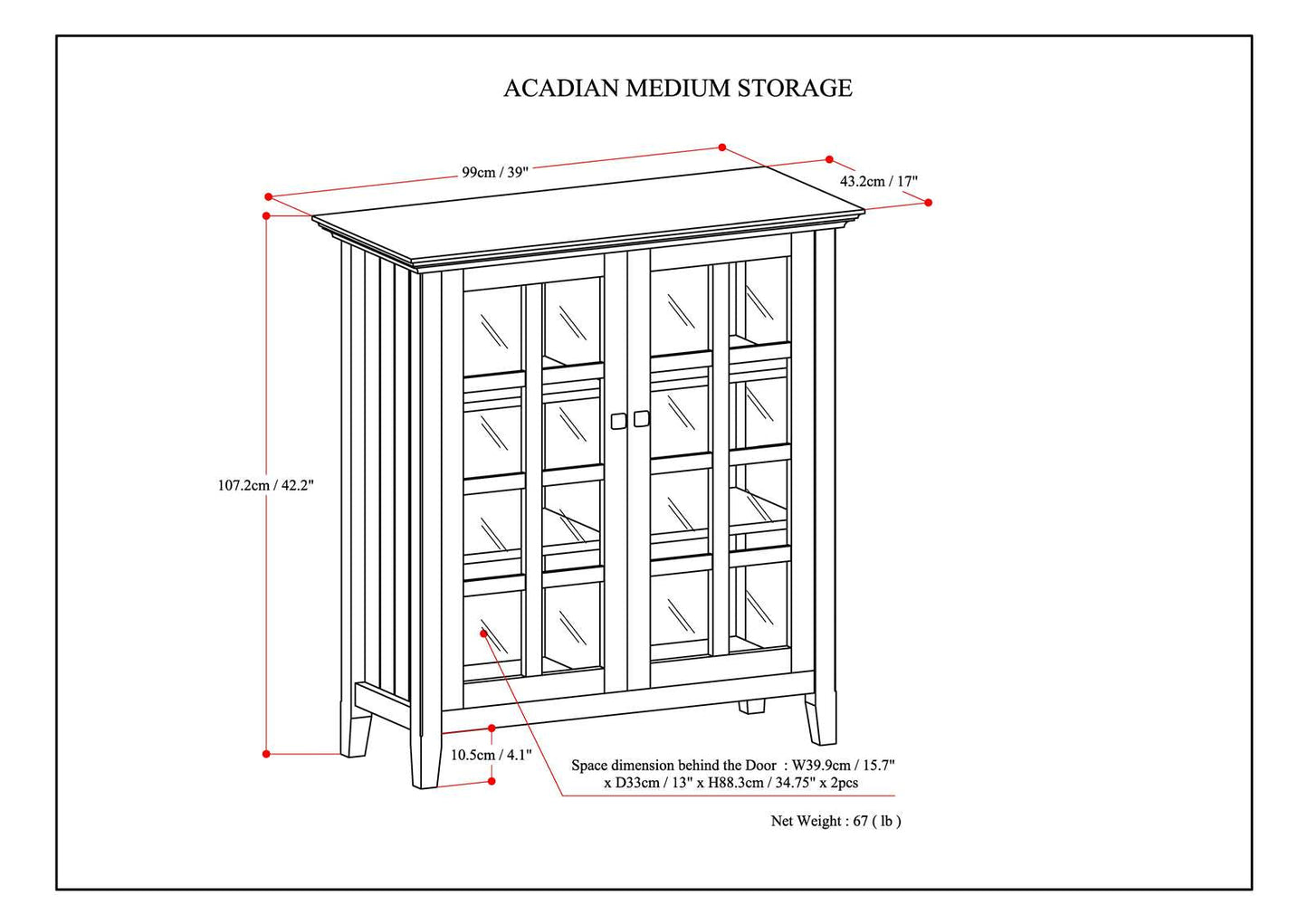 Acadian 39 Inch Wide Solid Wood Transitional Storage Cabinet