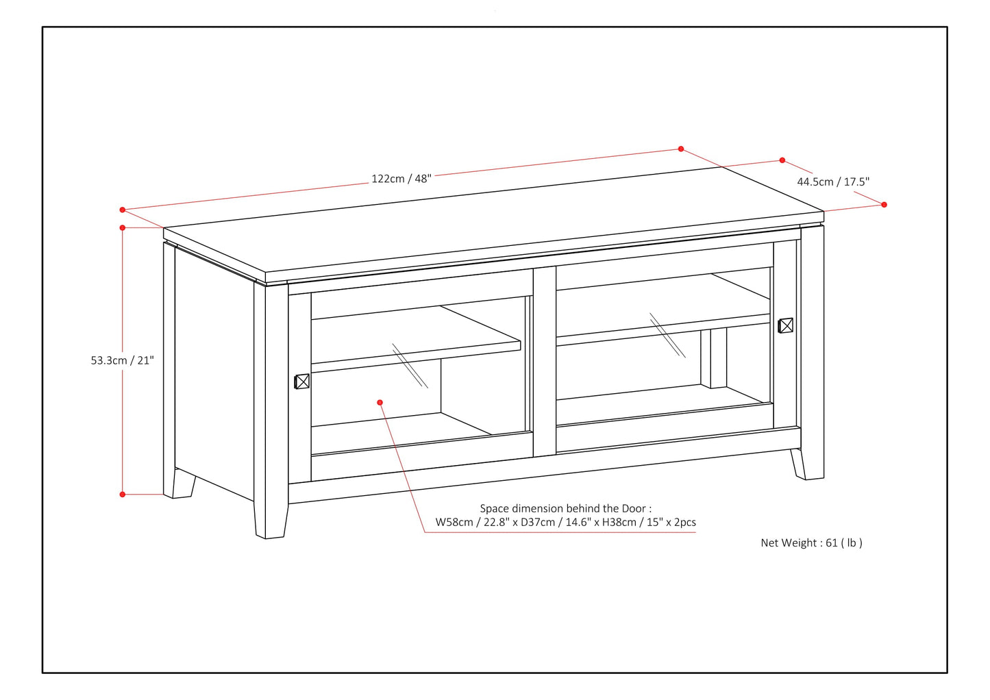 Cosmopolitan 48 Inch Wide Solid Wood TV Stand in Mahogany