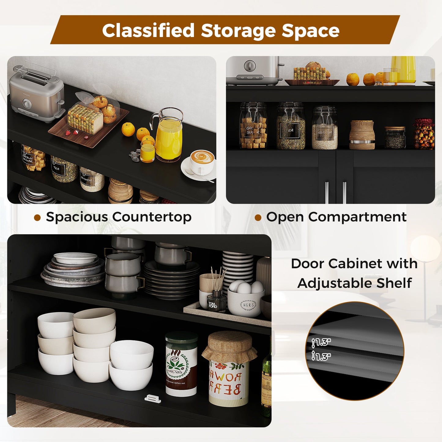 Kitchen Buffet Server Sideboard Storage Cabinet with 2 Doors and Shelf