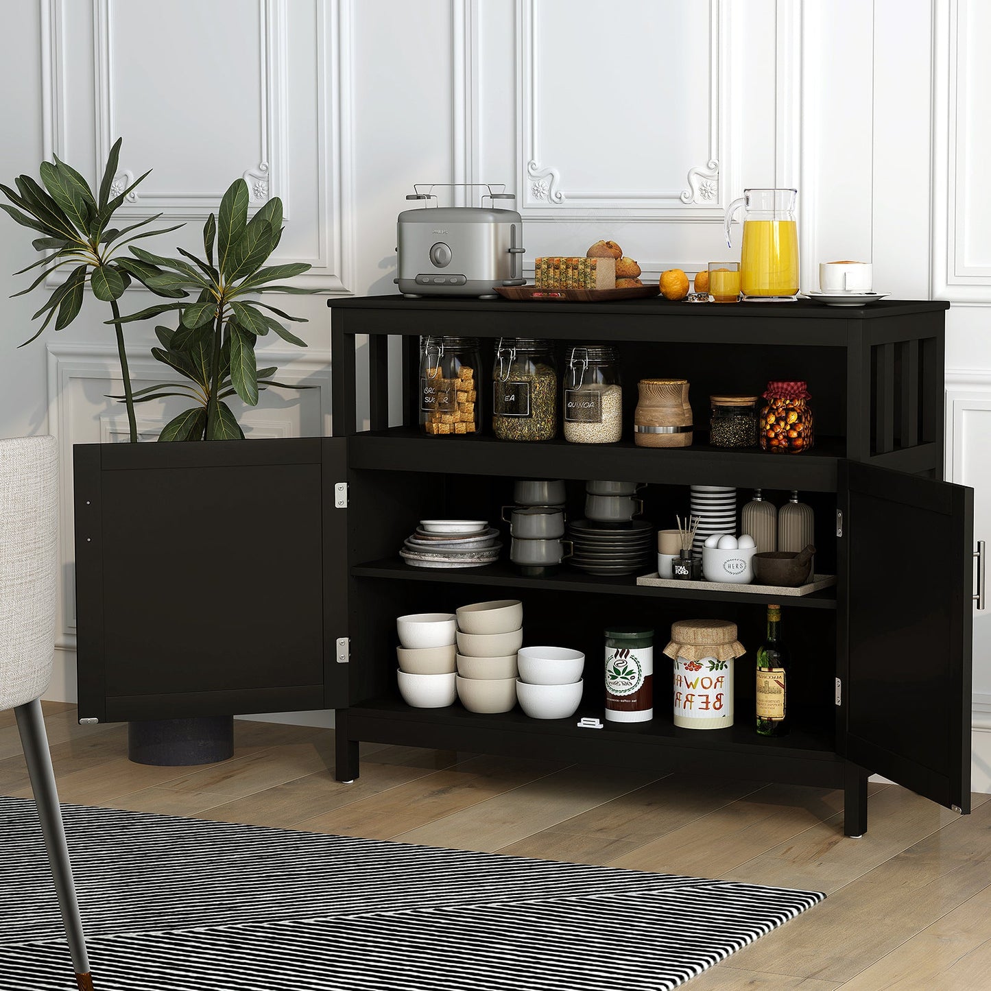 Kitchen Buffet Server Sideboard Storage Cabinet with 2 Doors and Shelf