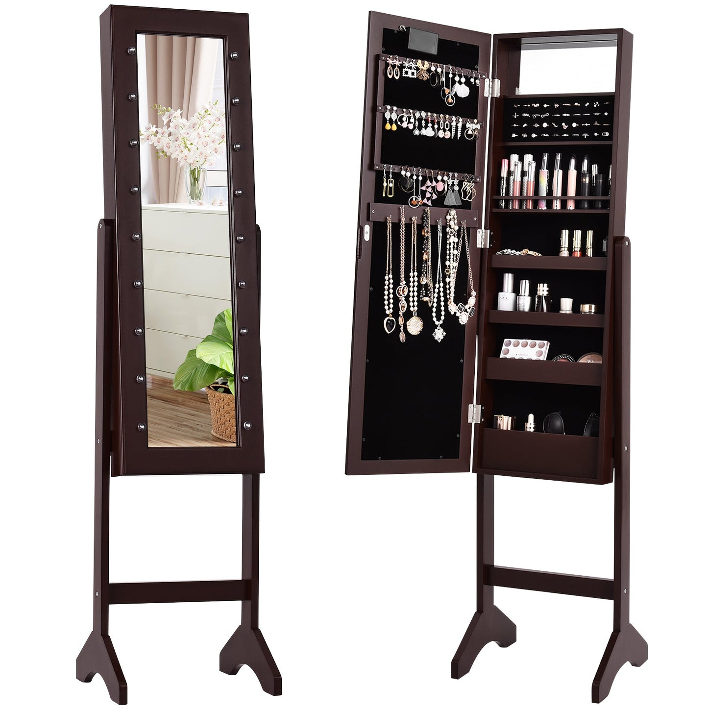 Mirrored Jewelry Cabinet Armoire Organizer w/ LED lights
