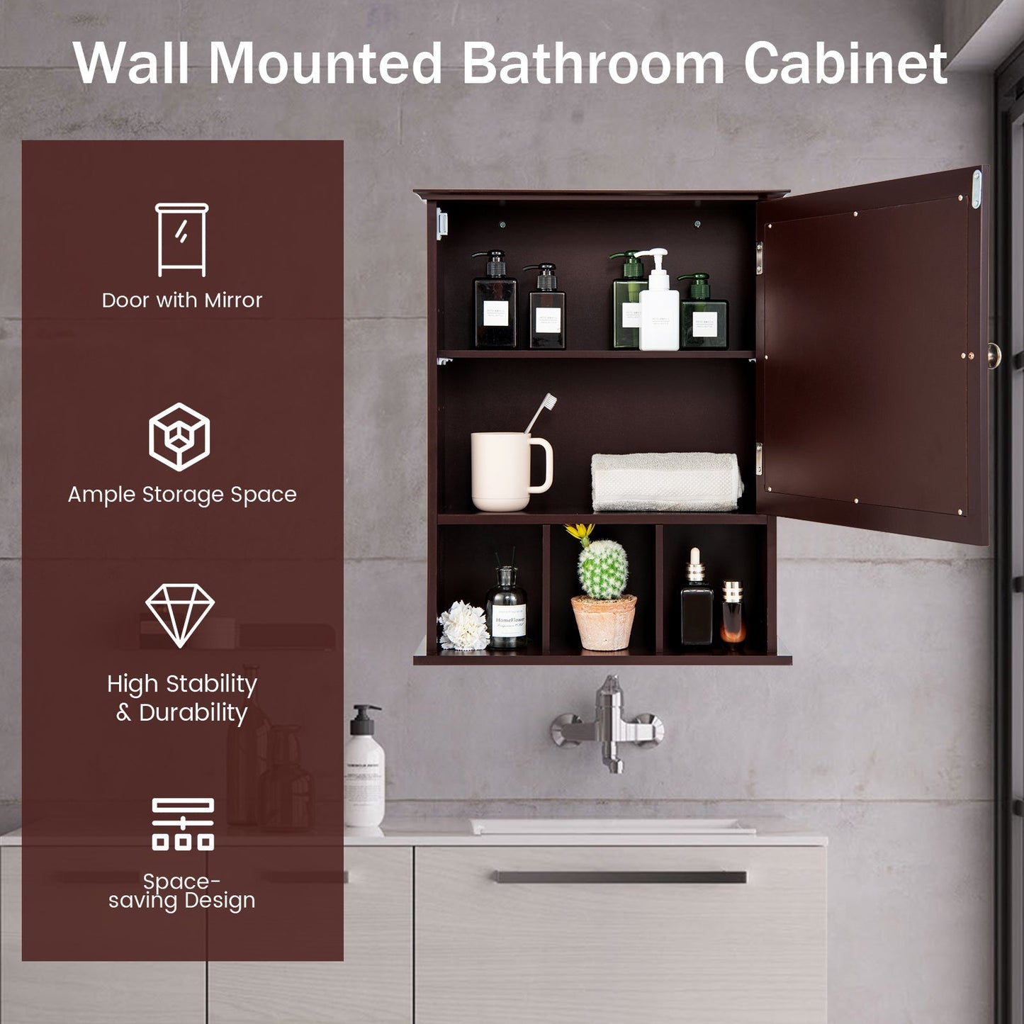 Wall Mounted and Mirrored Bathroom Cabinet