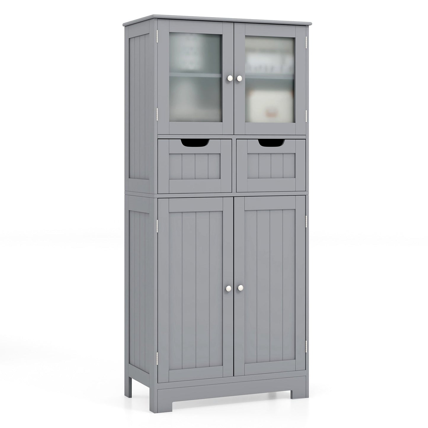 3 Tier Freee-Standing Bathroom Cabinet with 2 Drawers and Glass Doors