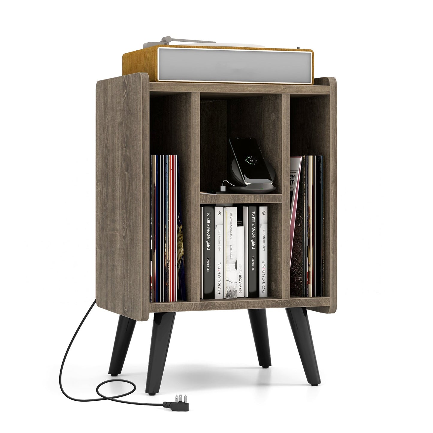 Vinyl Record Storage Turntable Stand with 4 Open Shelves