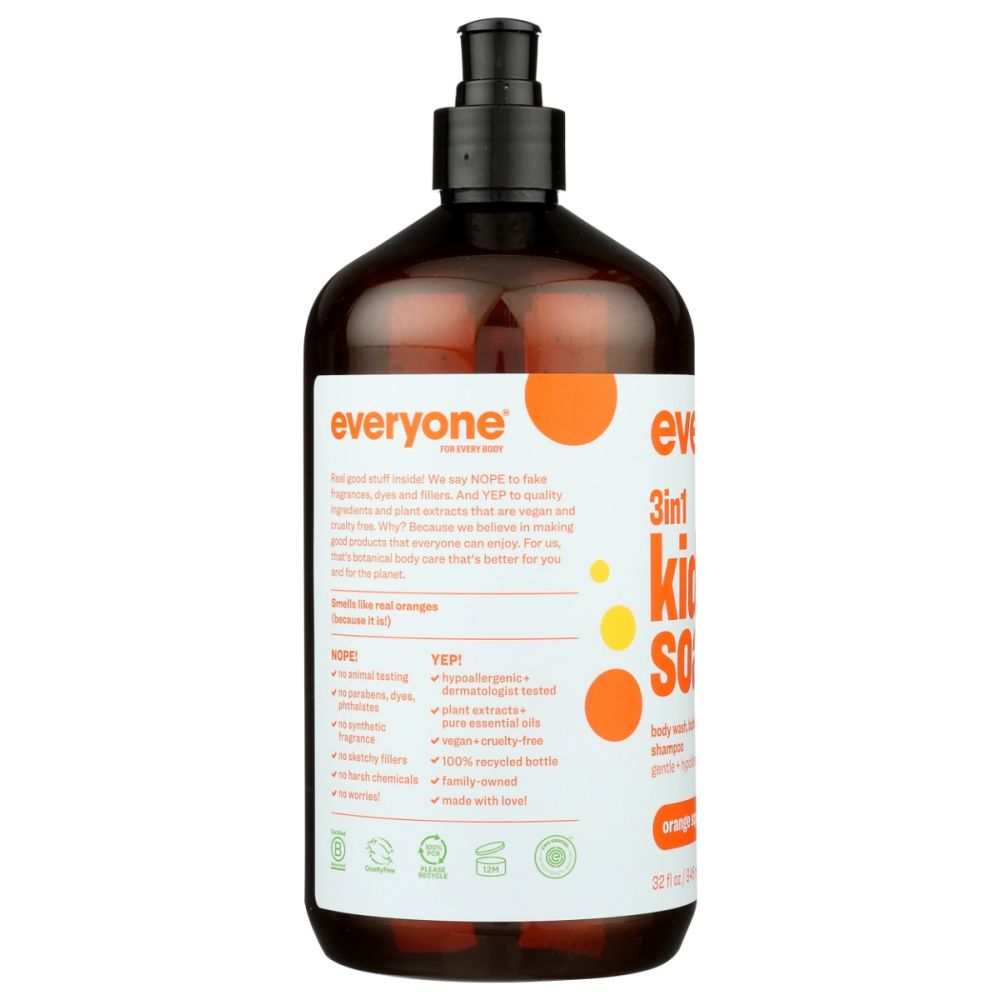 EVERYONE: Orange Squeeze Kids 3in1 Soap - 32 oz - Gentle & Versatile