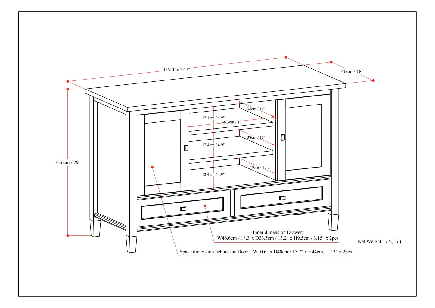 Warm Shaker 47 Inch Wide Solid Wood TV Stand