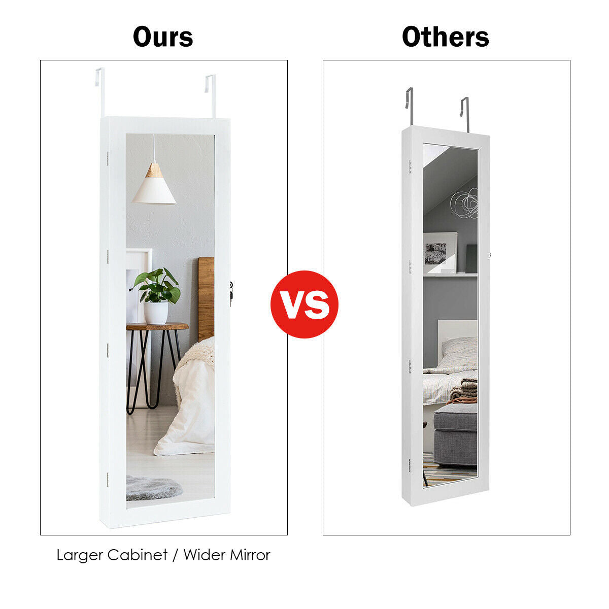 Wall Mounted Lockable Mirror Jewelry Cabinet with LED Light
