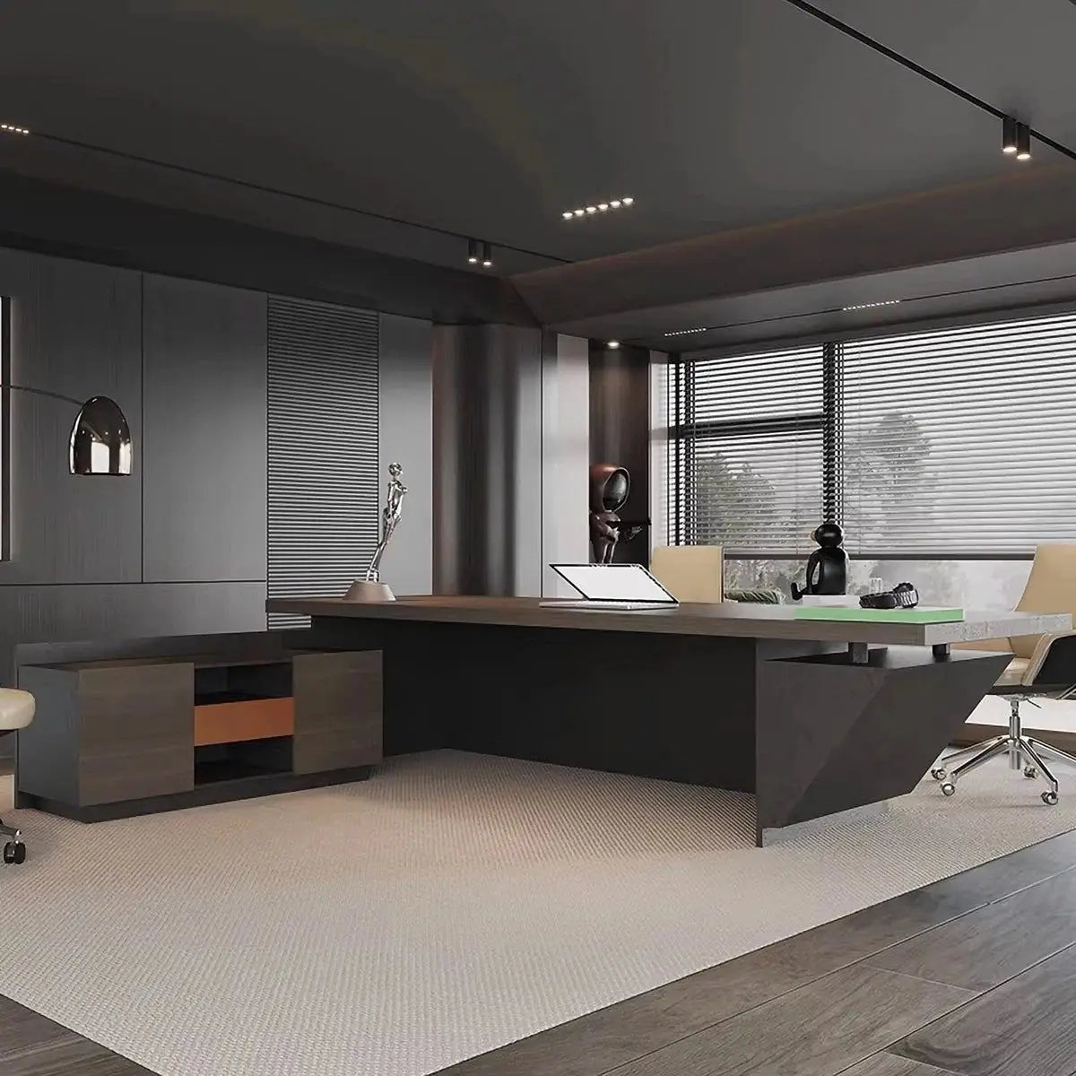Maverick · Standing L-Shaped Executive Desk, Adjustable Height