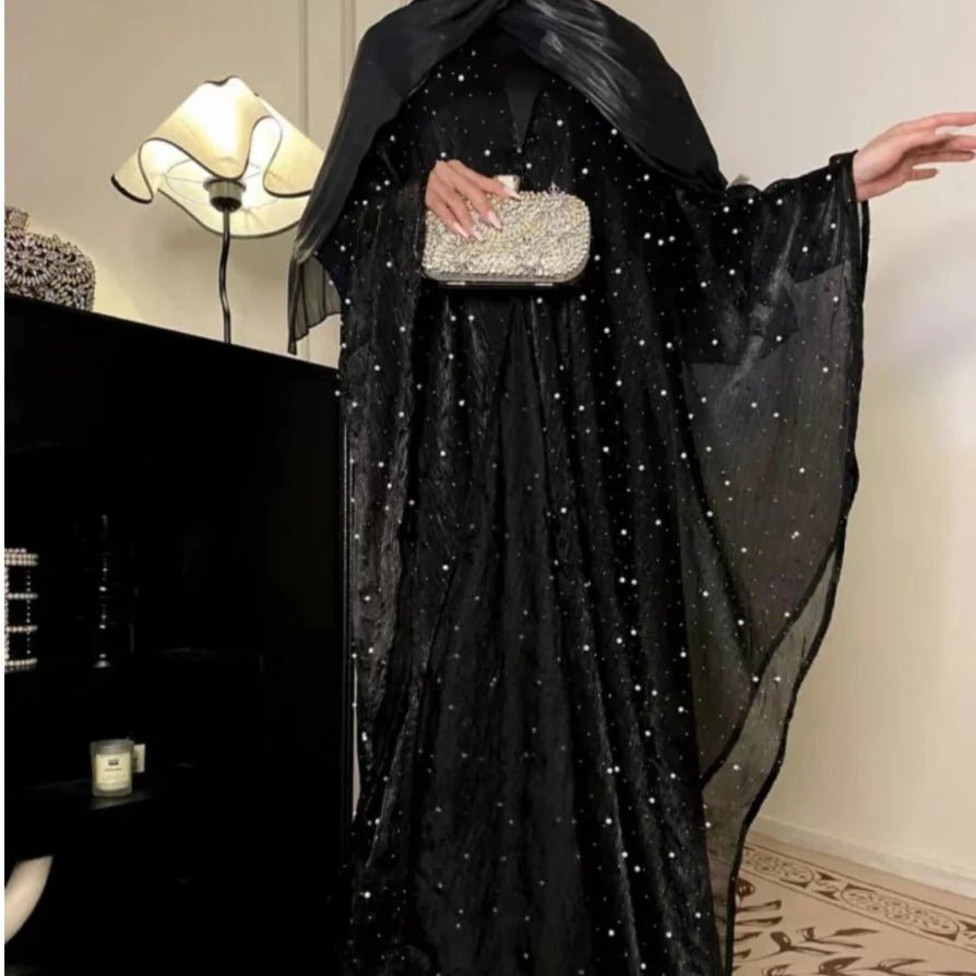 Kaftan Beaded Dazzling Shiny Open Abaya 2-Piece Set (MOA111)