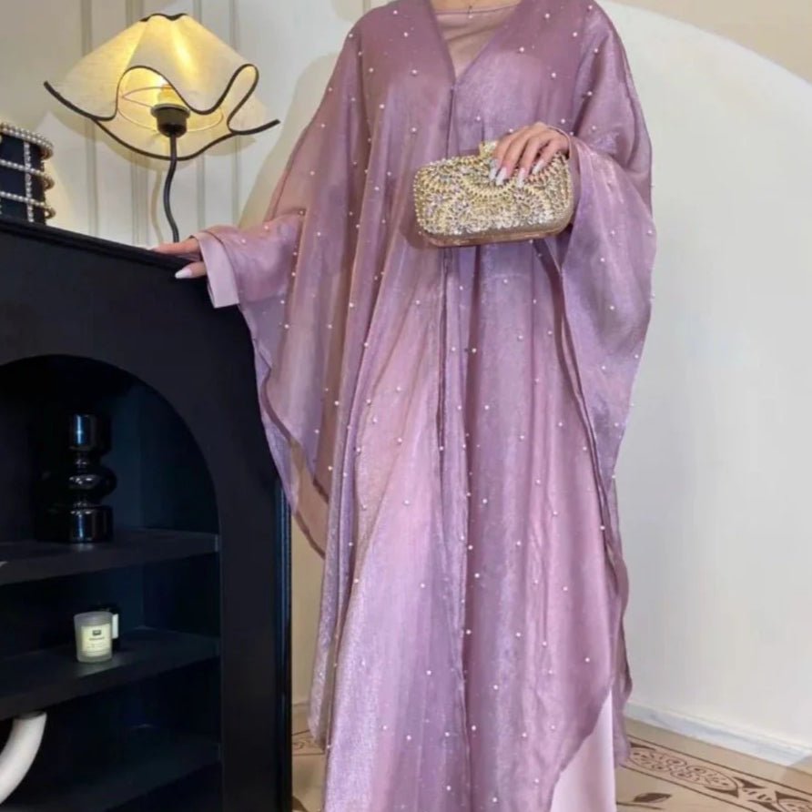 Kaftan Beaded Dazzling Shiny Open Abaya 2-Piece Set (MOA111)