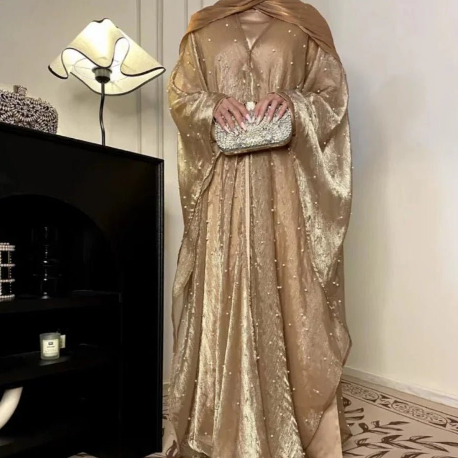 Kaftan Beaded Dazzling Shiny Open Abaya 2-Piece Set (MOA111)