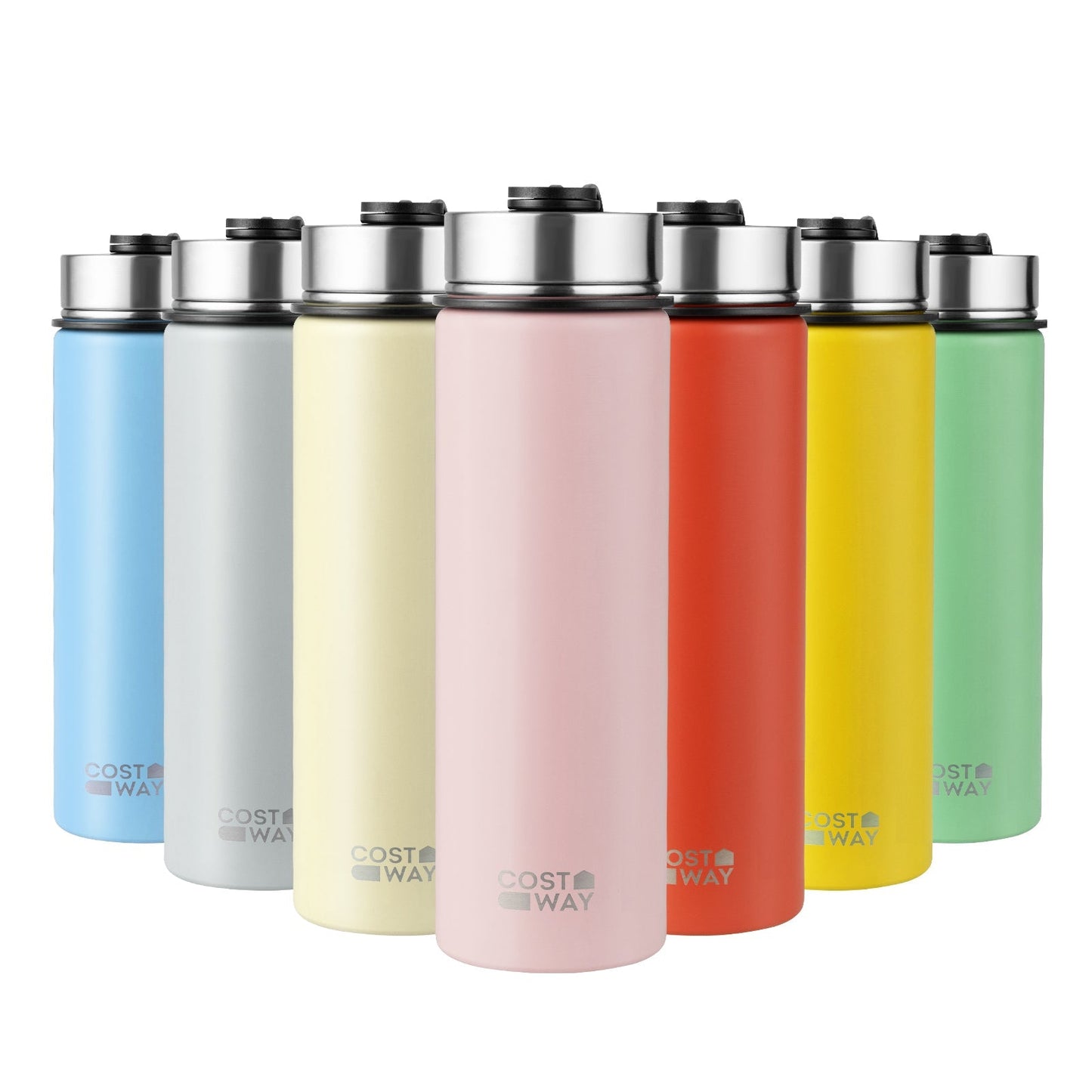 22 Oz Double-walled Insulated Stainless Steel Water Bottle with 2 Lids and Straw
