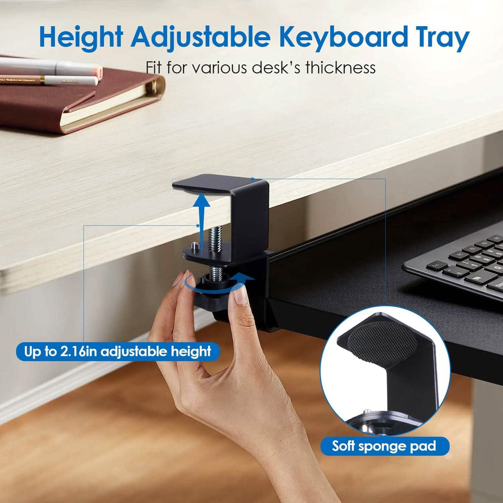 Keyboard Mouse Tray Under Desk Retractable Slide Out Drawer with C Clamp