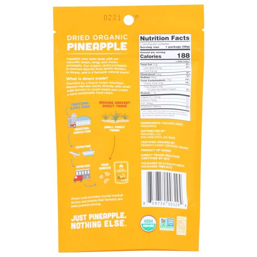 MAVUNO HARVEST: Dried Fruit Organic Pineapple, 2 oz