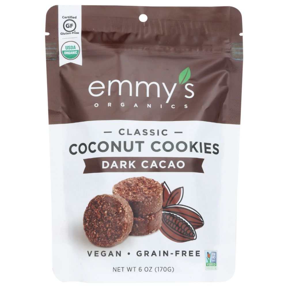 EMMYS ORGANICS: Coconut Cookies Dark Cacao, 6 oz