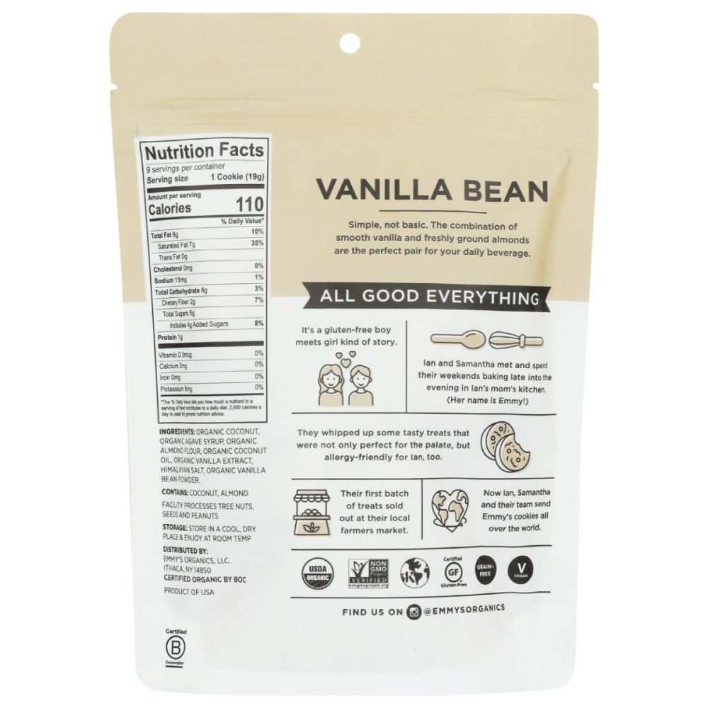 EMMYS ORGANICS: Coconut Cookies Vanilla Bean, 6 oz